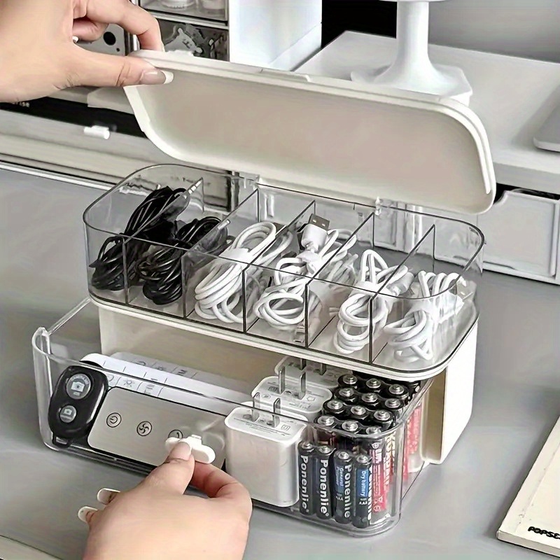 Cable Management Box - Çift Katmanlı Şeffaf Masaüstü Kablo Düzenleyici